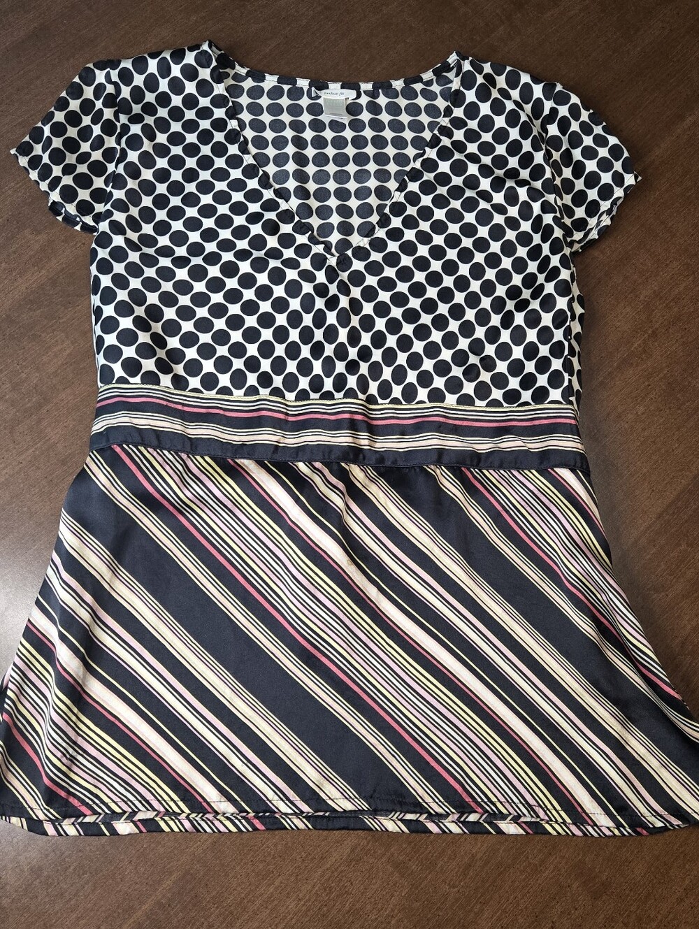 Vintage True Y2K Old Navy Polka Dot Stripe Lace Up Tie Waist Babydoll Blouse Top